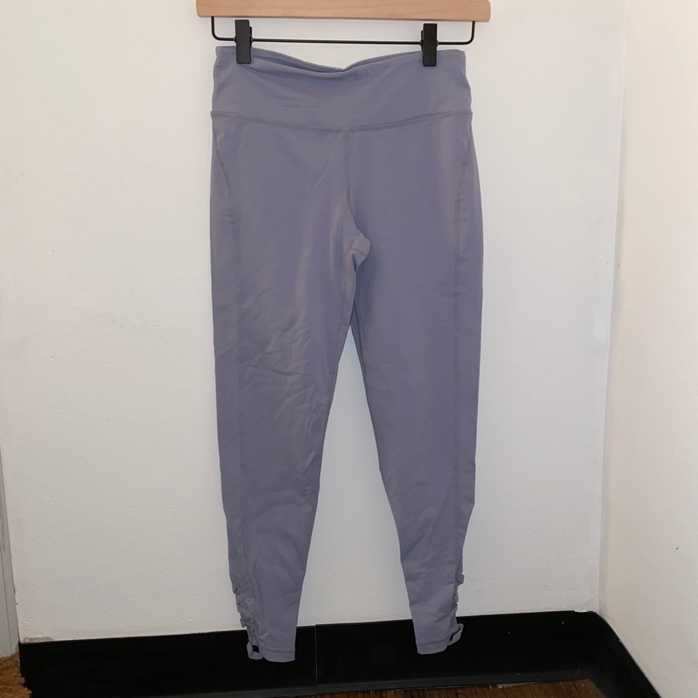 steel blue leggings with calf crisscross details